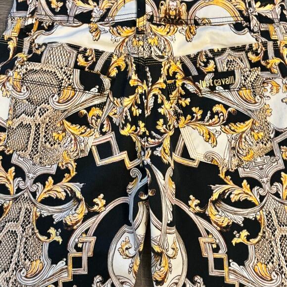 Y2K  Just Cavalli Gold Paisley Skinny Jeans Mid Rise L Studded Designer Denim - Picture 9 of 10